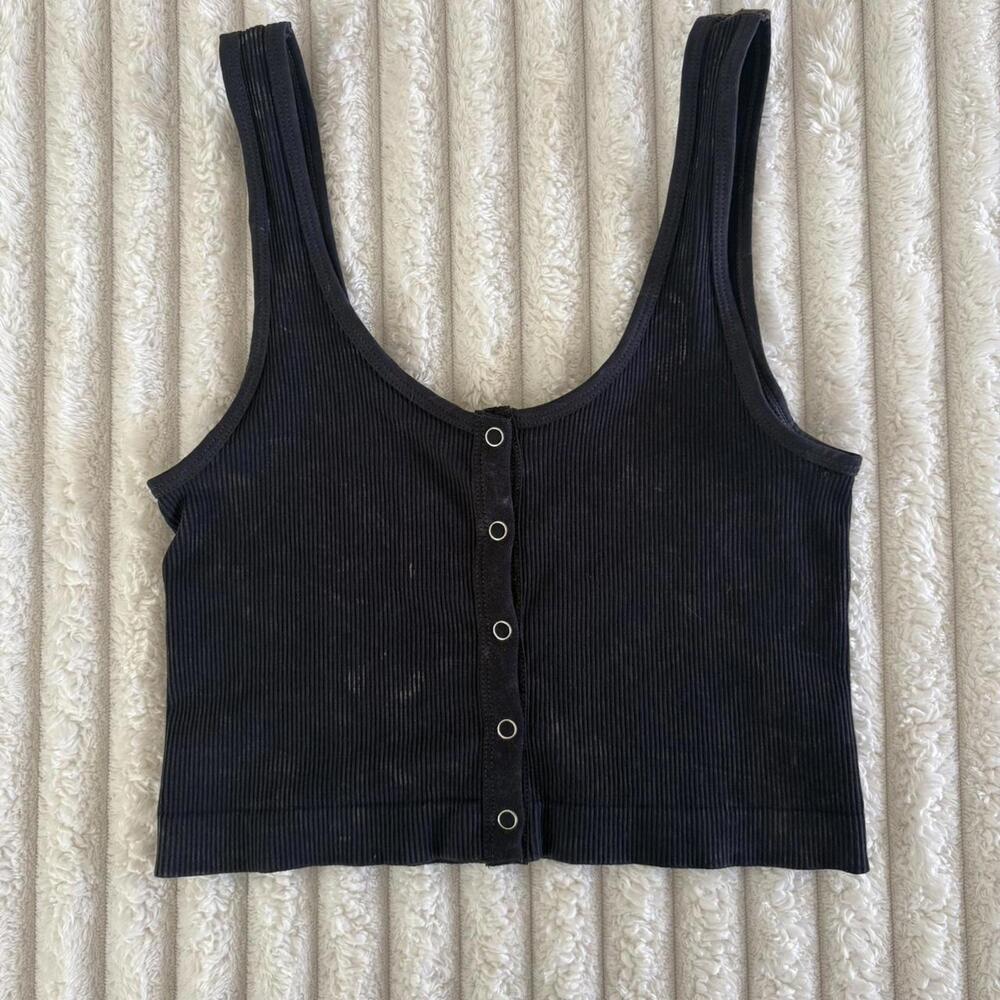 Women's Black and Grey Crop-top